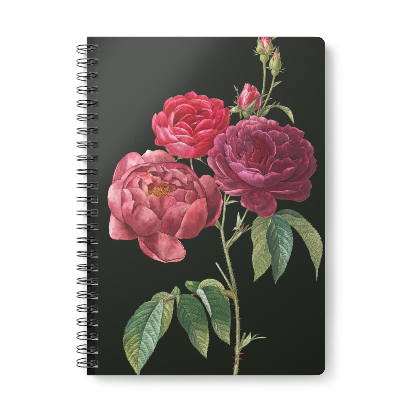 Floral Elegance🌹🖤 - Spiral Softcover Notebook